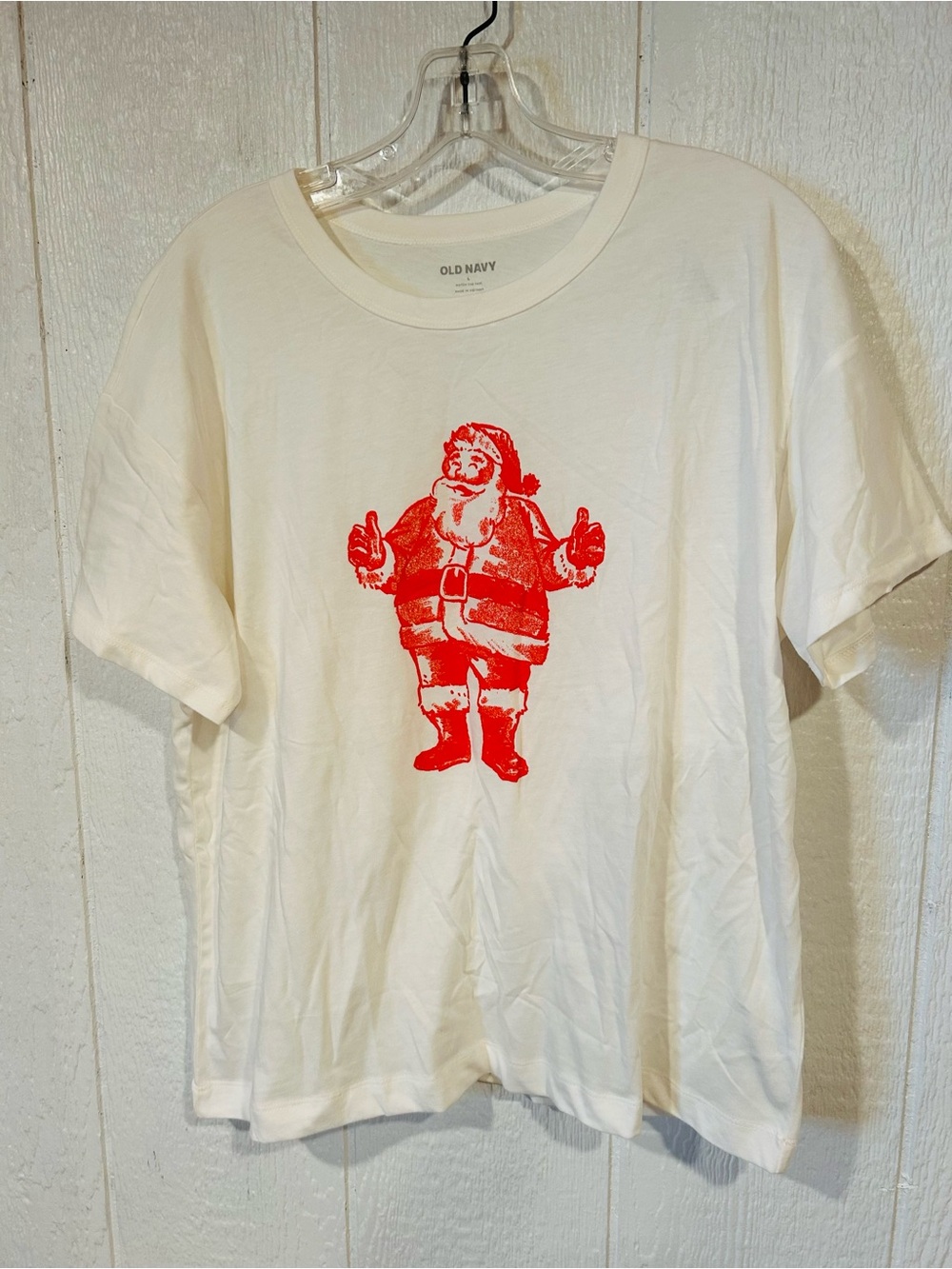 NEW Old Navy White Tee with Red Santa Illustration